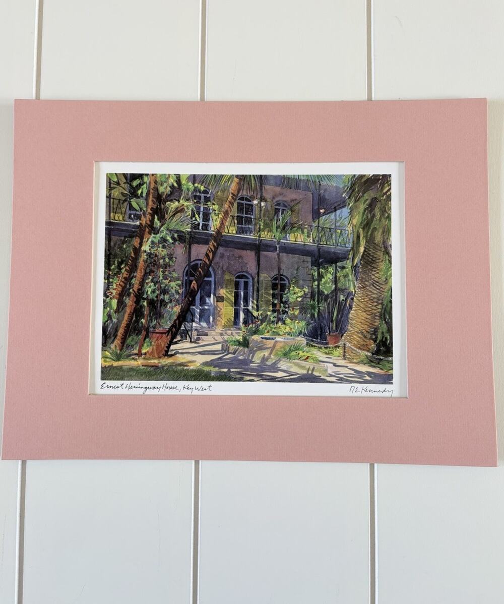Ernest Hemingway House Key West Florida Pink Matted Print Kennedy 9”x12” Gallery
